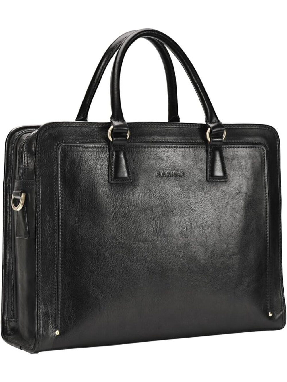 Women's Black Full Grains Italian PU Leather Briefcase Ladies With Zipper